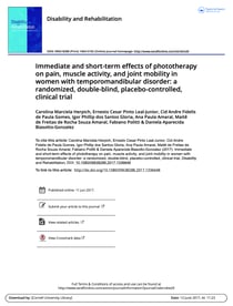 Immediate and short_term effects of phototherapy on pain muscle activity and joint mobility in women with temporomandibular disorder_ a randomized double_blind placebo_controlled clinical trial